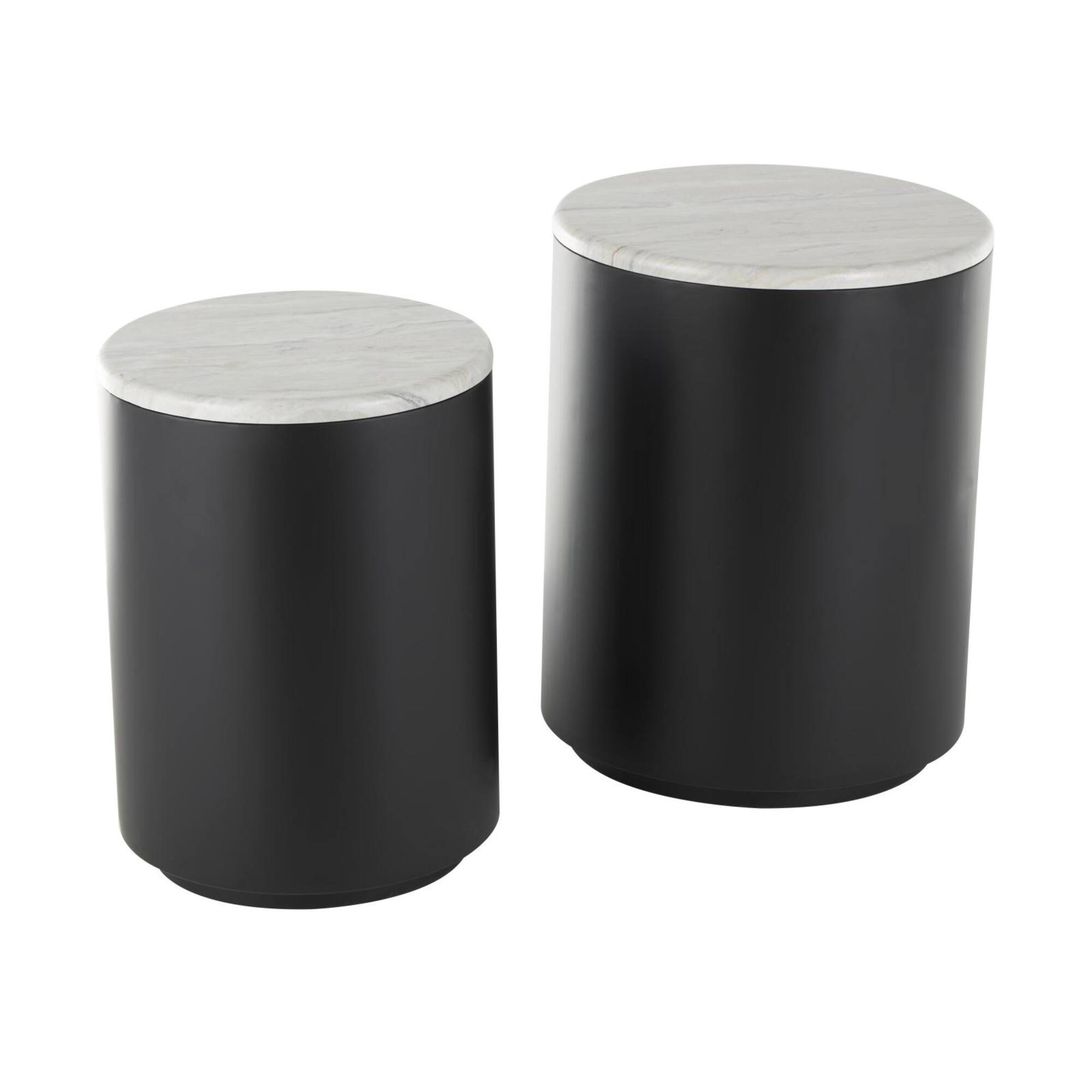 Black Metal Nesting Accent Table with Faux White Marble Top Set
